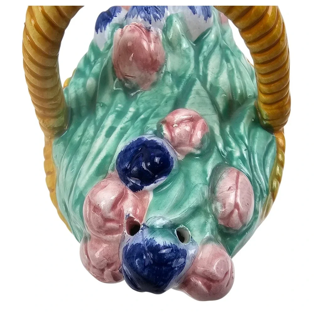Ceramic Flower Basket Salt and Pepper Shakers Set with Floral Saucer Plate